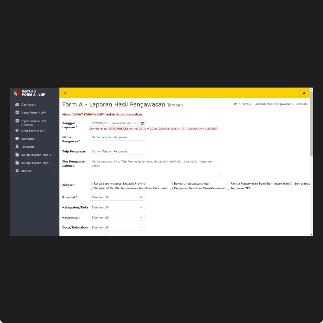 Bawaslu (Sistem Informasi Pelaporan Online PILKADA 2018)